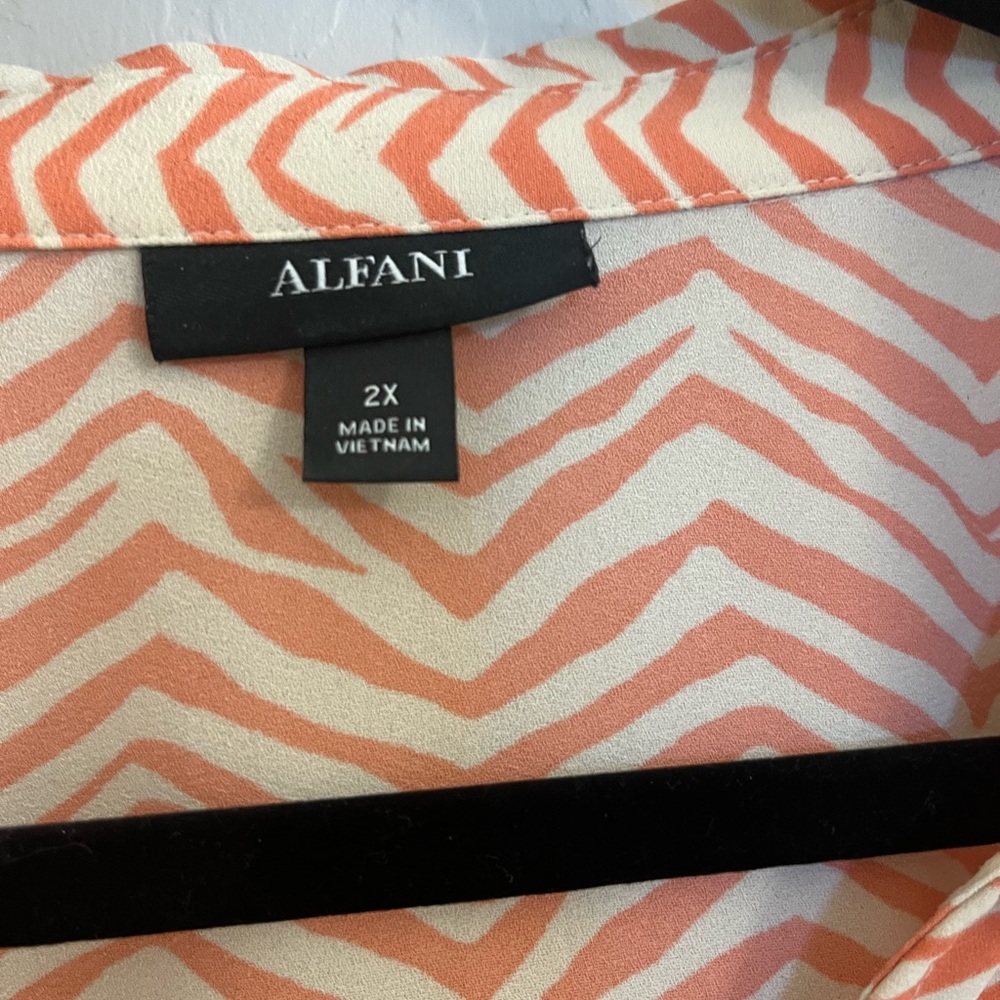 Alfani Orange and White Button Down Blouse with Notched Collar - Picture 2 of 11